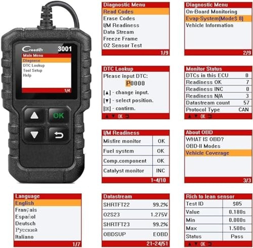 Launch Creader 3001 Obd2 Scanner, Engine Fault Code Reader Mode 6 Can