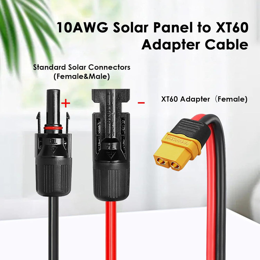 MOOKEERF Solar to XT60 Extension Cable 10AWG 25FT Solar Connector to XT60 Adapter Cable for Solar Panel to Portable Power Station Solar Generator Battery Pack