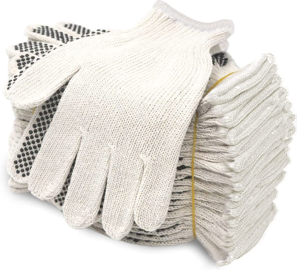 Evridwear L Size Cotton Polyester Safety Work Gloves - 12 Pairs for Painters, Mechanics, Gardeners & Construction Workers with Dotted Grip