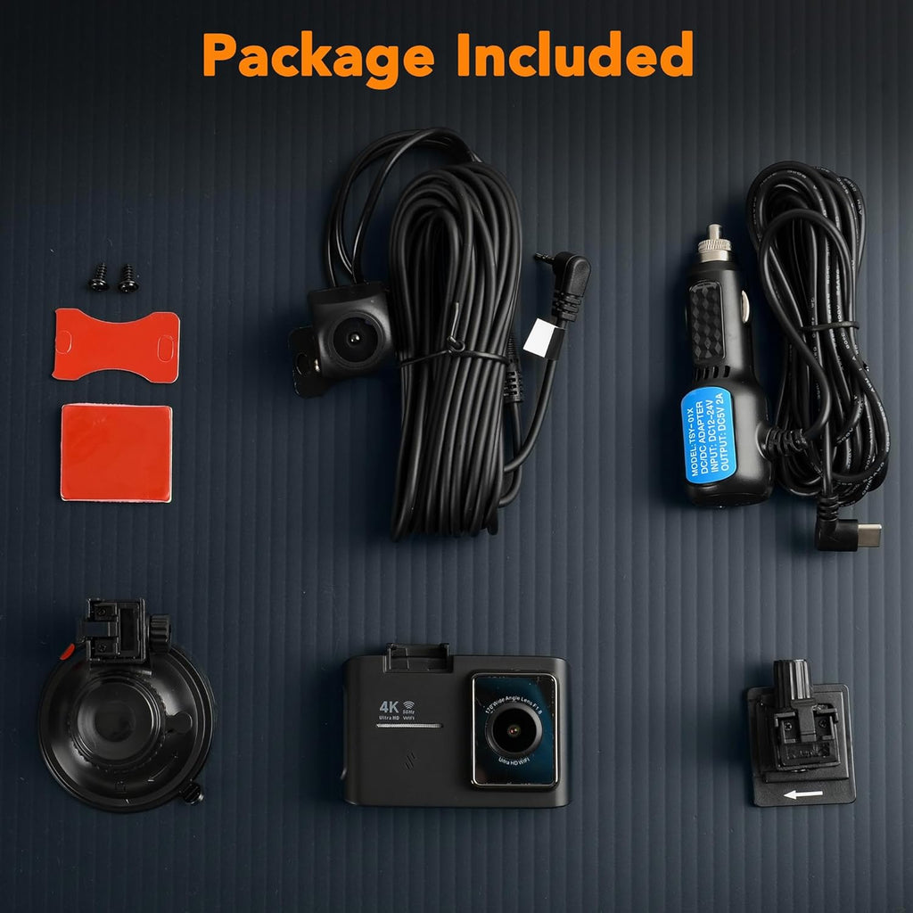 4K Dash Cam Front and Rear, STARVIS 2 Night Vision, Free 64GB Card, 5Ghz Wifi with App, Built-In GPS, Dash Camera for Cars 170° Wide Angle, 3" IPS Screen, Loop Recording, 24H Parking Monitor
