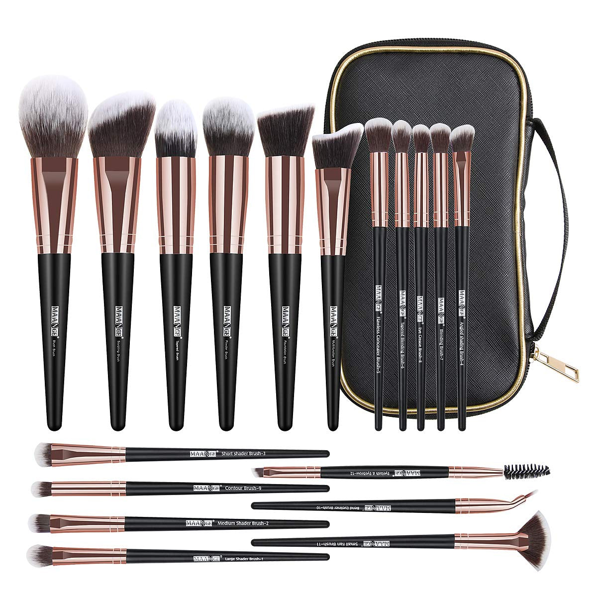 18-Piece Professional Makeup Brush Set - Premium Synthetic Brushes with Elegant Case for Flawless Foundation & Eye Makeup (Black Gold)