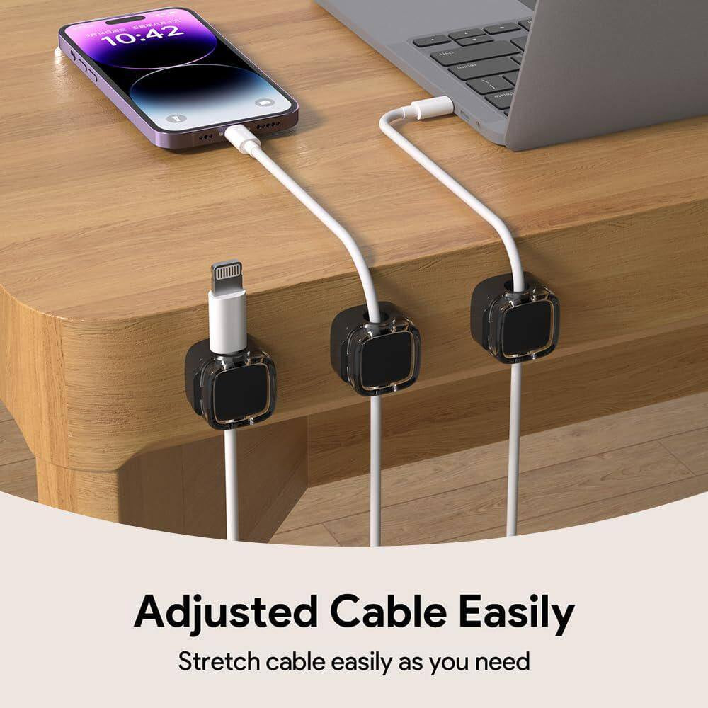 Black Crystal 9-Pack Magnetic Cable Clips, Adjustable Cord Holder for under Desk Cable Management for Home Office Desk