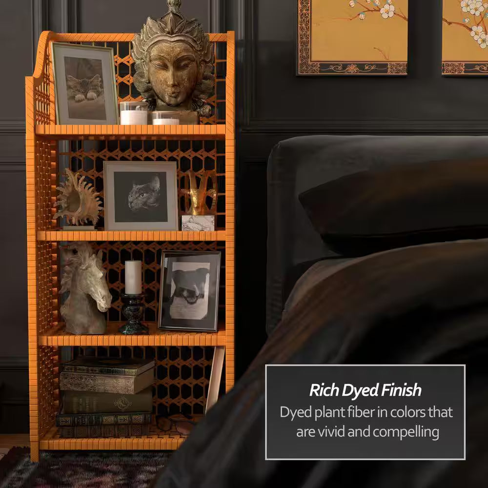4-Shelf Honey Natural Fiber Shelving Trunk