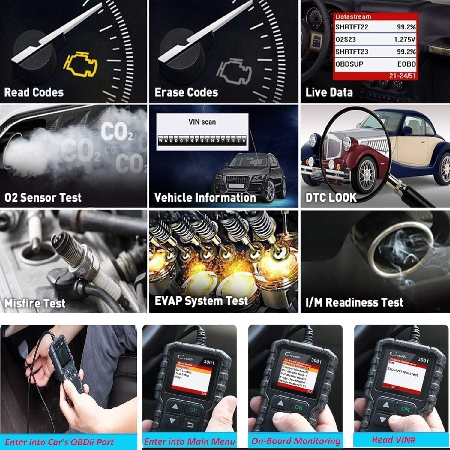 LAUNCH Creader 3001 OBD2 Scanner, Engine Fault Code Reader Mode 6 CAN Diagnostic Scan Tool for All OBDII Protocol Cars since 1996, Lifetime Free Update