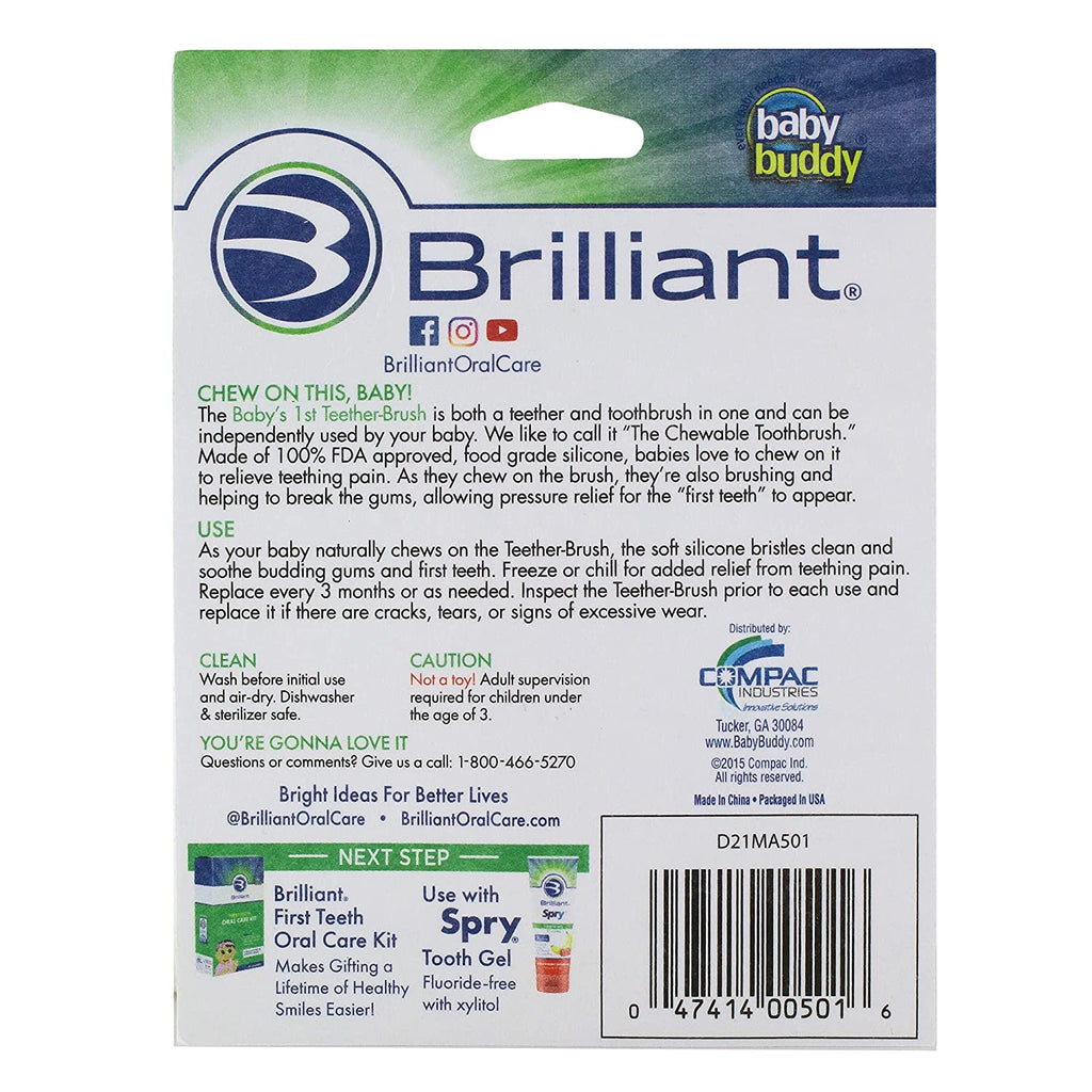 Brilliant Baby’S First Toothbrush & Teether - Dentist Recommended, Freezer-Safe Silicone for Ages 4+ Months, Teething Relief + Dental Care, Dishwasher Safe, Blue