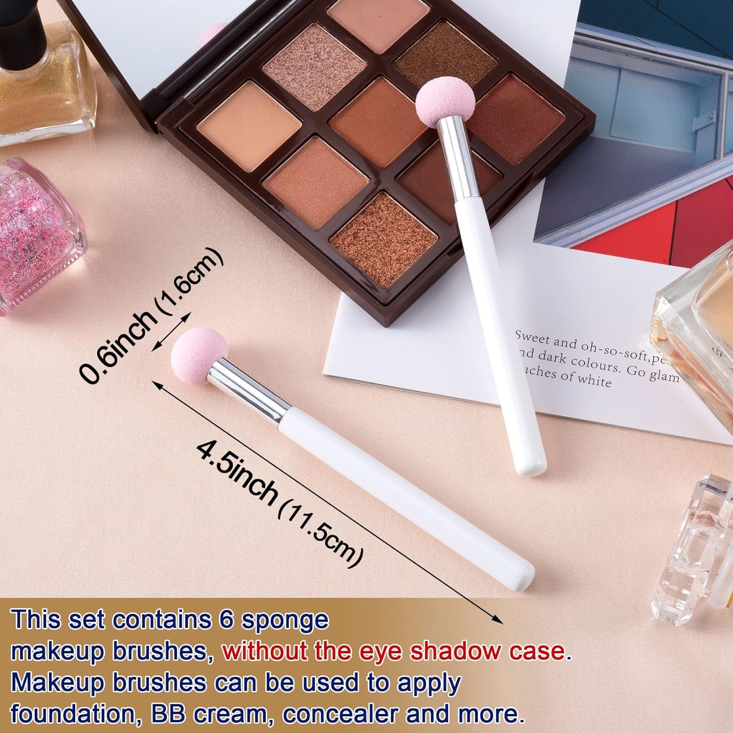 PAGOW 6-Pack Washable Sponge Makeup Applicators with Handle - Perfect for Eyeshadow Application for Women and Girls (4.5 Inch)