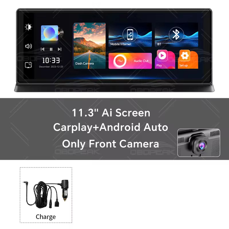 K2 Pro 11.3" Car DVR 4K Camera Wireless Carplay Android Auto Ai Screen Dash Cam Dual Len Video Recorder GPS Navigation Dashboard