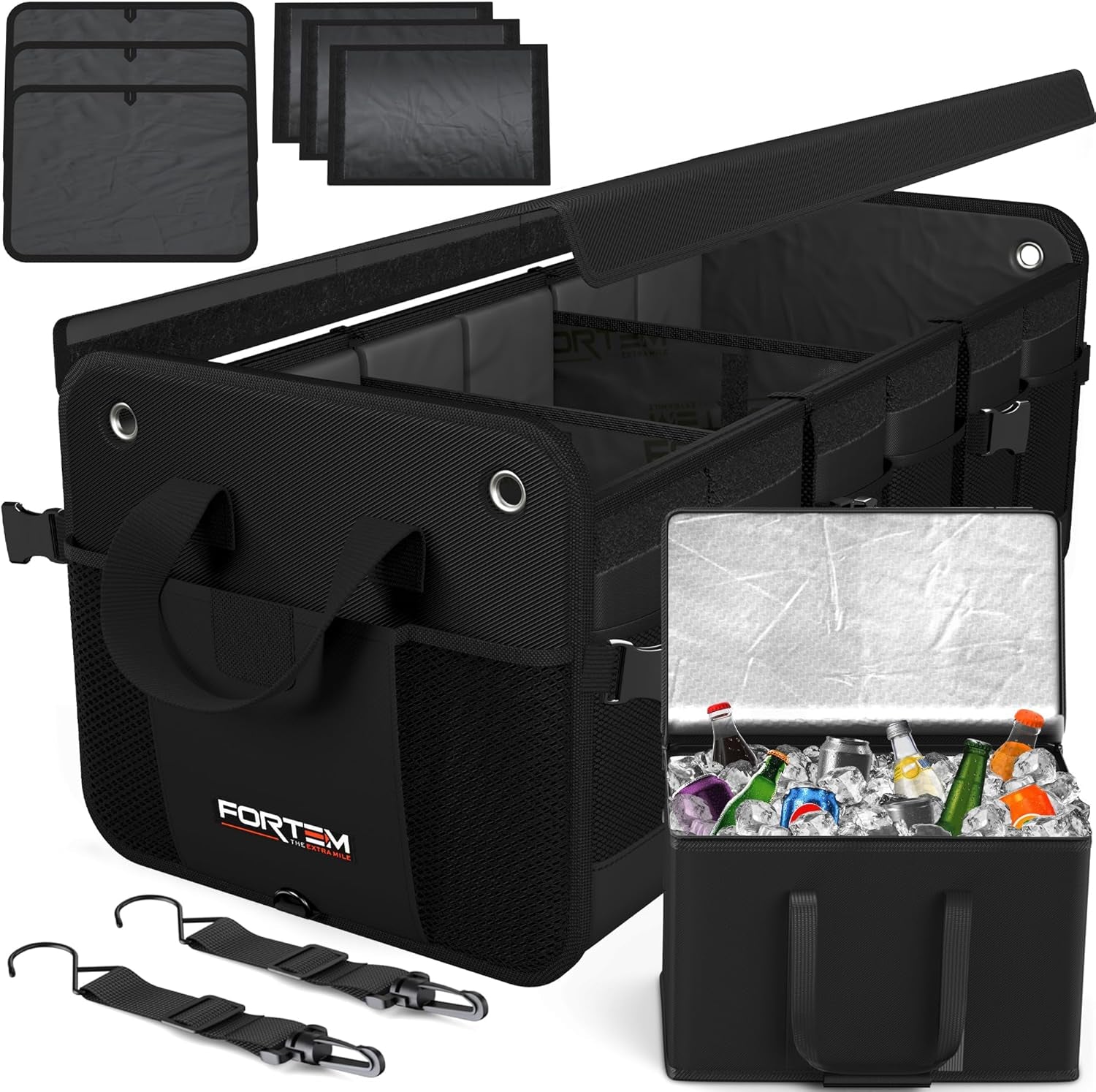 Ultimate FORTEM SUV Trunk Organizer - Collapsible Multi-Compartment Storage Bag with Non-Slip Bottom & Adjustable Straps - Perfect Car Accessory for Men & Women (65L)