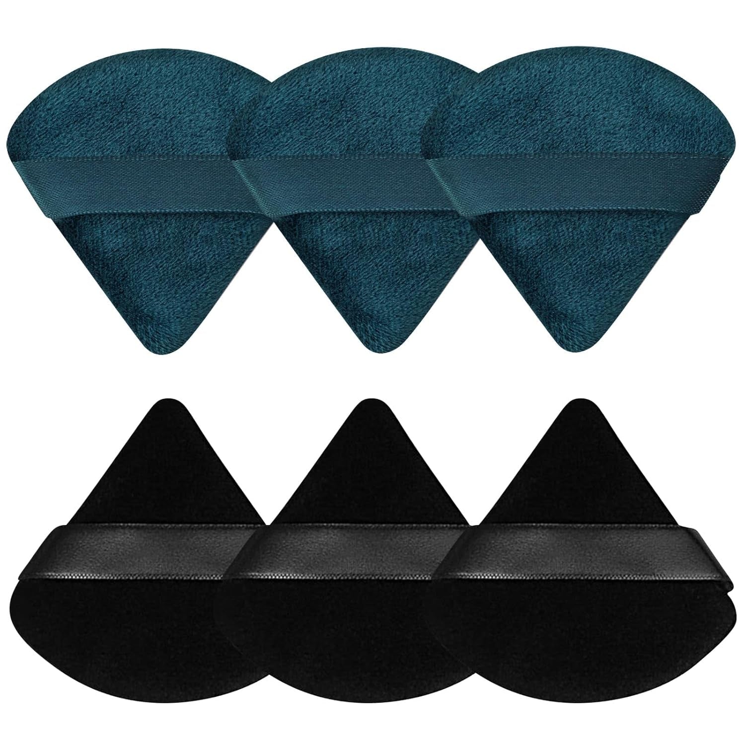 Pimoys 6-Pack Velour Makeup Sponges - Soft Triangle Powder Puffs for Flawless Loose Powder Application (Black)