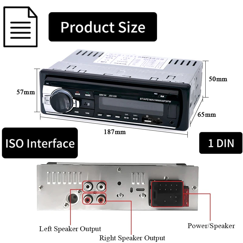Car Radio 1 Din Stereo Player Digital Bluetooth Car MP3 Player 60Wx4 FM Radio Stereo Audio Music USB/SD with in Dash AUX Input