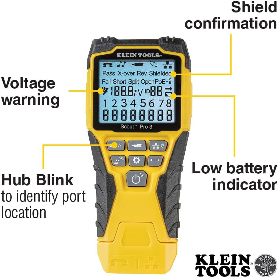 Klein Tools VDV501-851 Ultimate Cable Tester Kit with Scout Pro 3 - Perfect for Ethernet, Coax, Video, and Phone Cables with 5 Locator Remotes