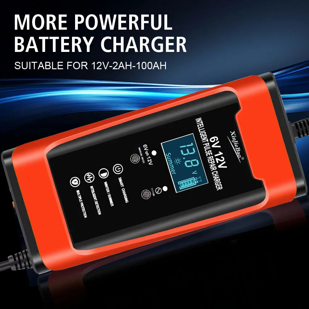 Pulse Repair LCD Display Car Battery Charger Auto Motorcycle 6V 12V 6A Smart Fast Charge Cycle GEL Lead-Acid Charger