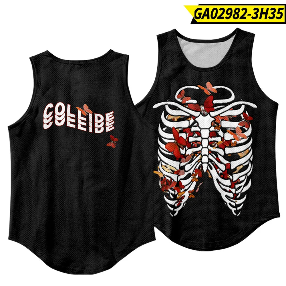 Men'S Fashion Sleeveless Black Tiger Print Tank Top Vest Fitness Bodybuilding Muscle Undershirt Gym Sportwear
