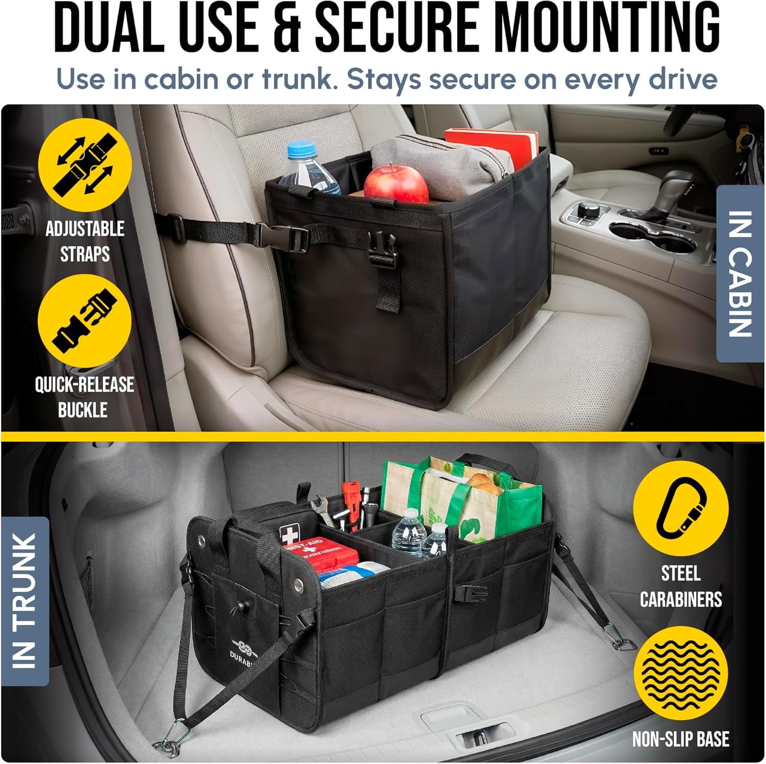 Ultimate XL 3-Section Car Trunk Organizer – Heavy Duty Foldable Cargo Storage Bin with Multi-Compartment Design – Perfect for a Clutter-Free Ride!