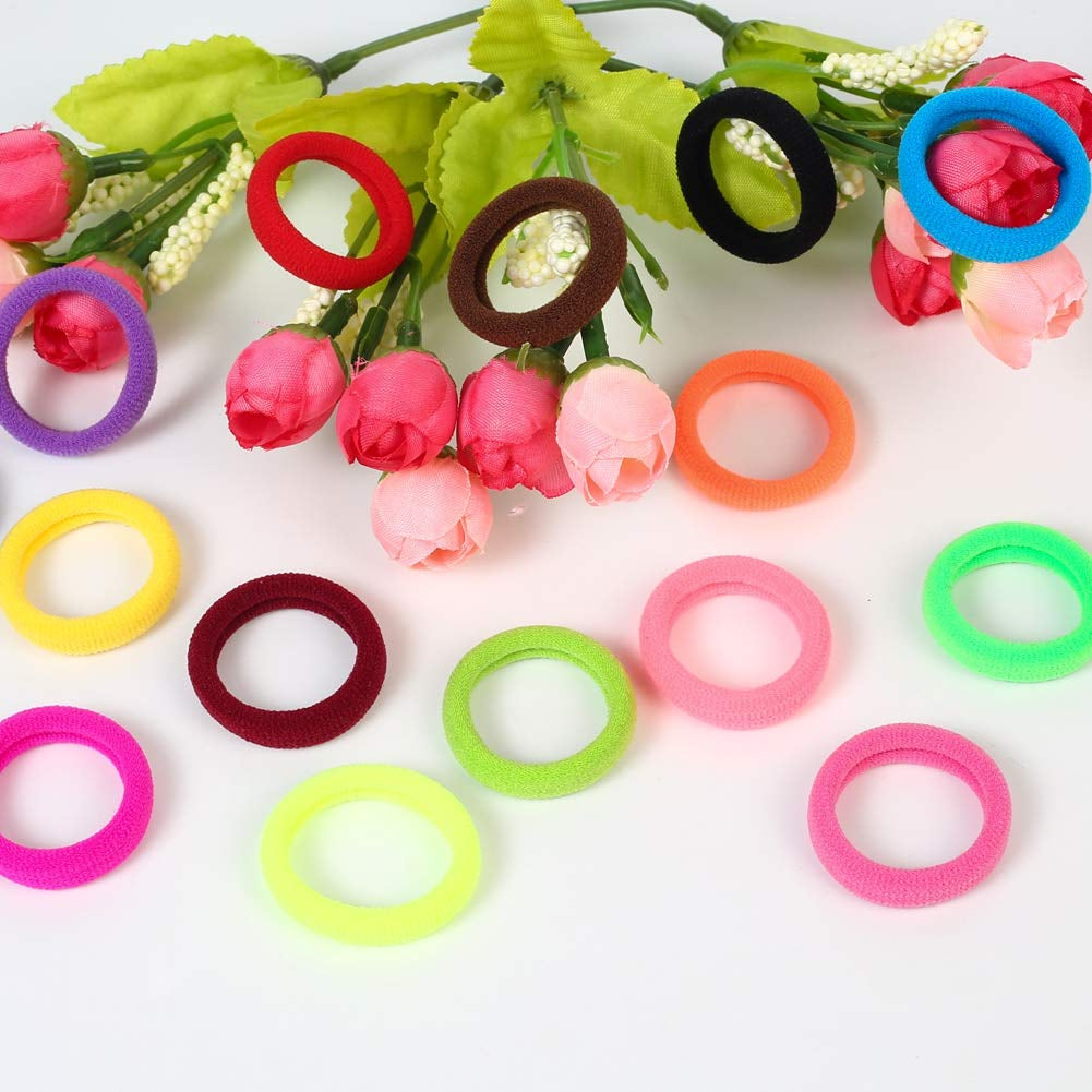 Vibrant QRTVI Baby Hair Ties - Soft Cotton Toddler Ponytail Holders in 15 Colors for Girls and Kids