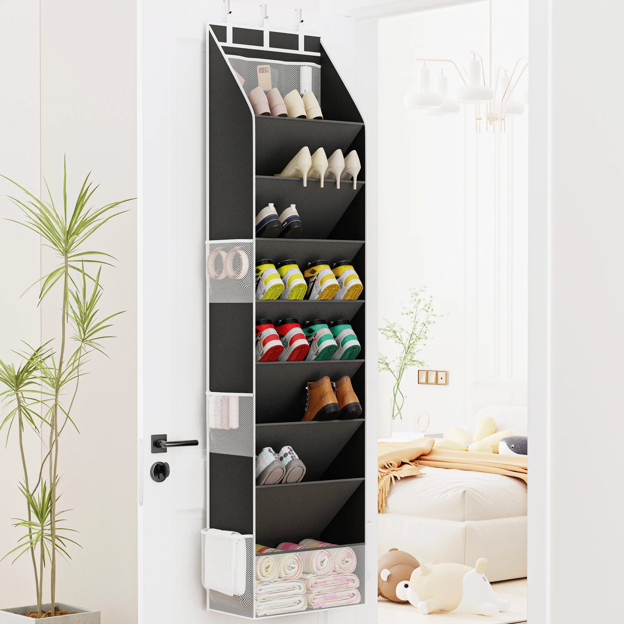 Criusia over the Door Shoe Organizer, Hanging Shoe Storage with Deep Pockets ,Ideal for Sneakers, Heels, Boots, Fits 16-24 Pairs of Shoes, Black