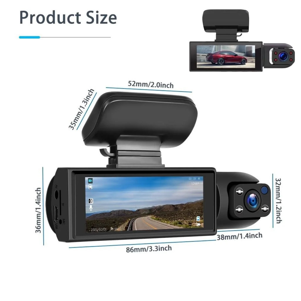 Car Dash Cam, Front & Rear Dash Cam, Dashcam Front and Rear Camera, 24 Hour Night Vision & HDR, Loop Recording & Motion Detection Suitable for All Car (Front+Inside+32G)