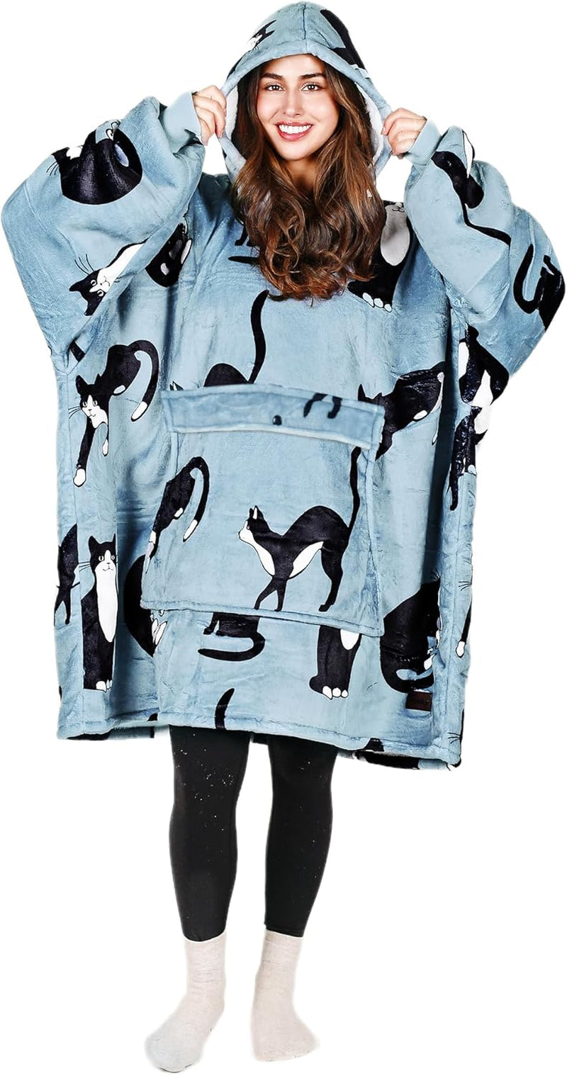 Cozy Up with Tirrinia Extra Long Oversized Sherpa Hoodie Blanket - Perfect Christmas Gift for Men, Women, and Teens in Grey!