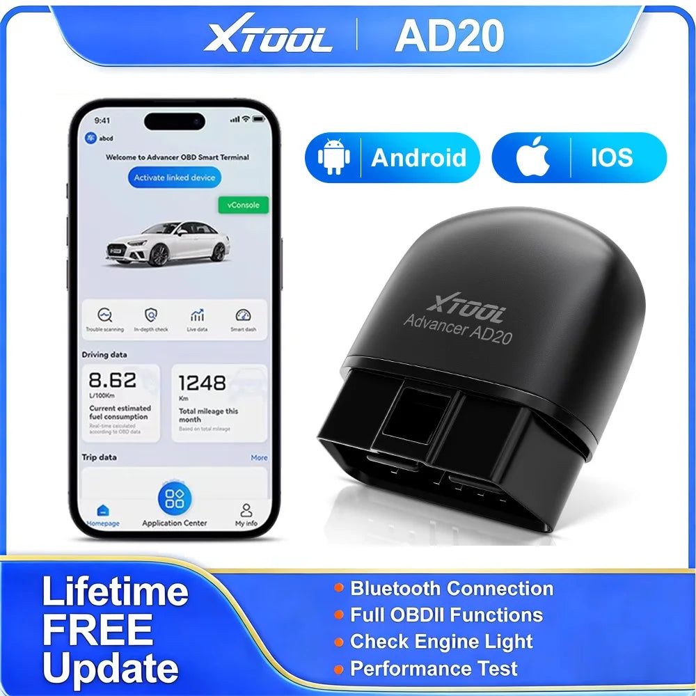XTOOL AD20 Bluetooth OBD2 Scanner for Engine System Diagnostic Code Reader HUD Display Perfromance Test Lifetime Free Update