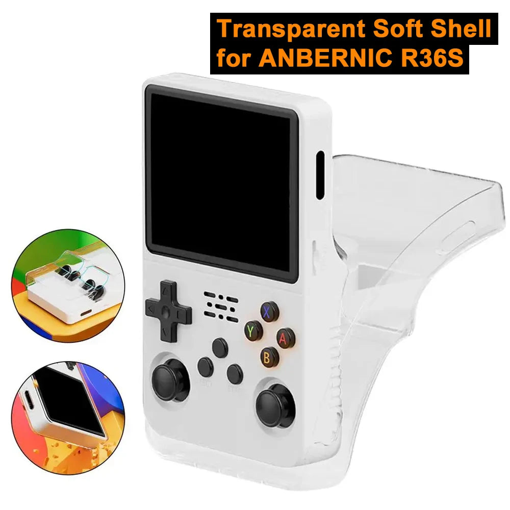 Transparent TPU Protective Case for ANBERNIC R36S Handheld Game Console - Drop-Proof Soft Shell Cover for Gaming Accessories