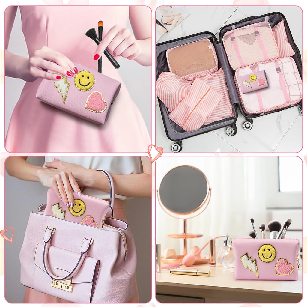 Lietoi Preppy Pink Waterproof Toiletry Bag - Stylish Portable Makeup Organizer for Women & Girls, Perfect Gift!