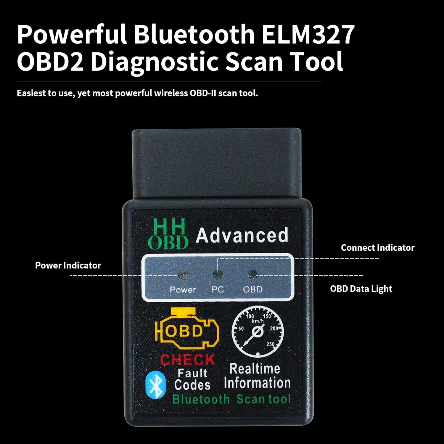 OBD2 Bluetooth Wireless Diagnostic Code Reader OBD II Scan Tool Reset & Clear Check Car Engine Light,Bluetooth Scanner Read, Compatible with Ios& Android & Windows