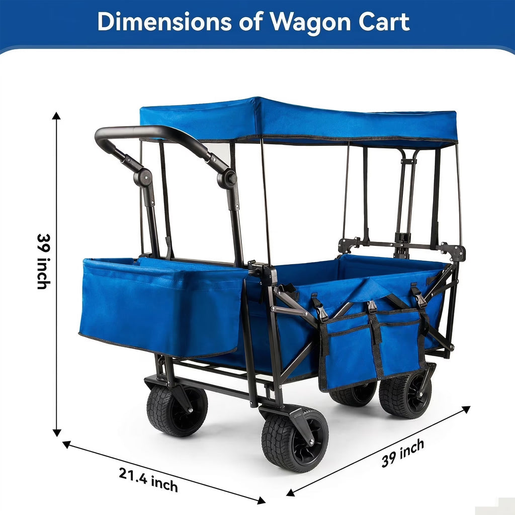 Collapsible Garden Wagon Cart with Removable Canopy Blue