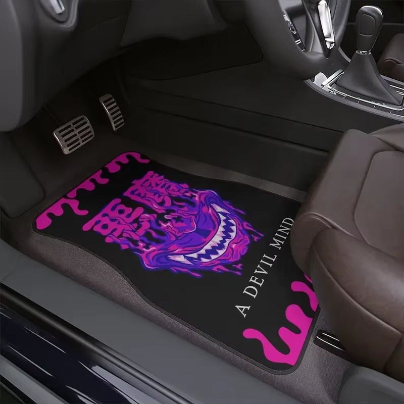 Oni Demon Art Print Car Floor Mat - Japanese Kanji Design for Stylish Teen Car Accessories in Purple