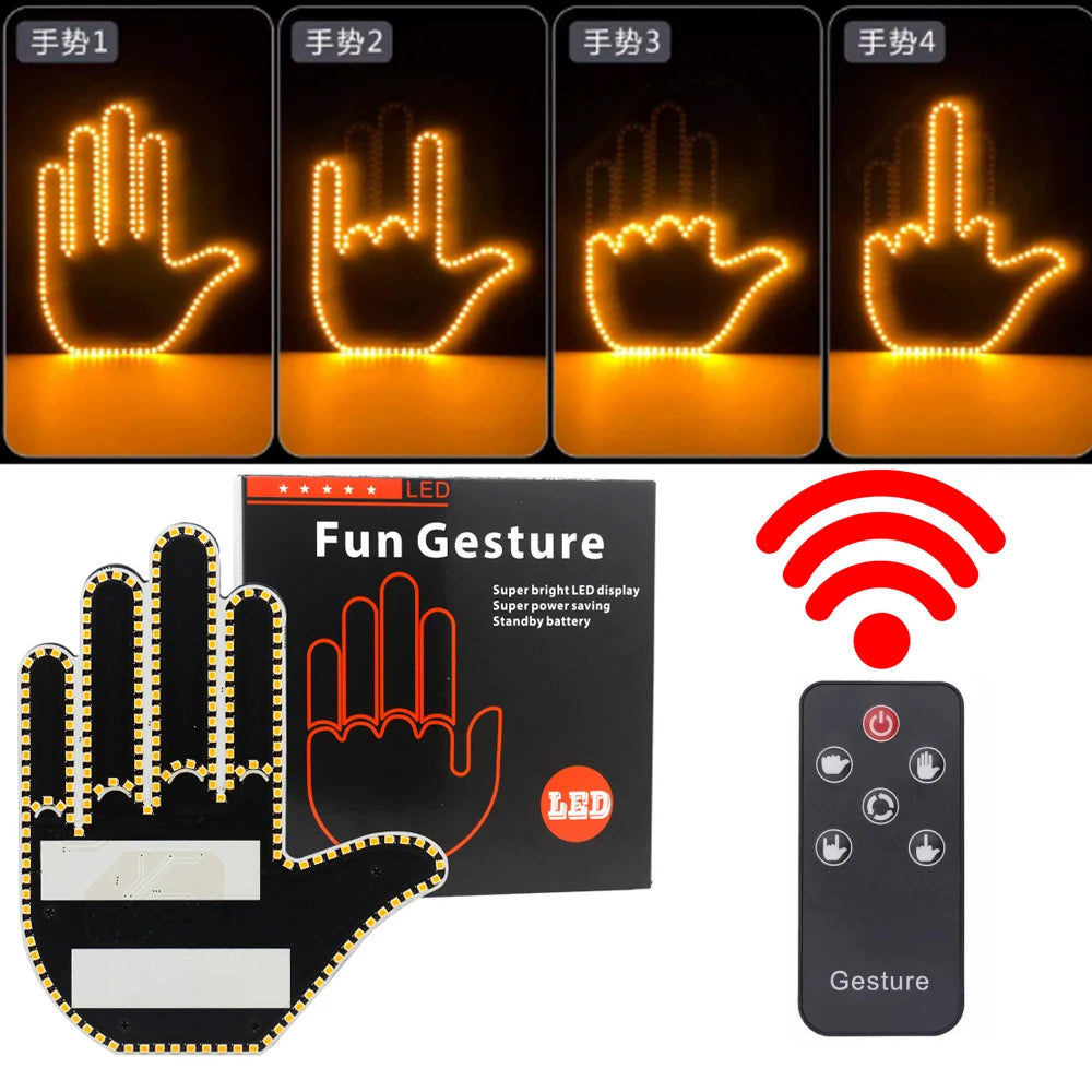 Colorful RGB LED Gesture Light for Vehicles - USB Hand Lamp with Middle Finger Design - Fun Car Accessories