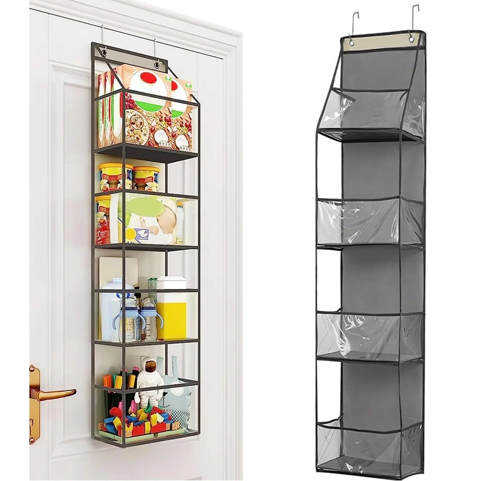 Ohhgo over the Door Hanging Pantry Organizer 6-Shelf behind the Door Storage Organizer with Clear Plastic Pockets Large Capacity for Closet Bedroom Bathroom (White)