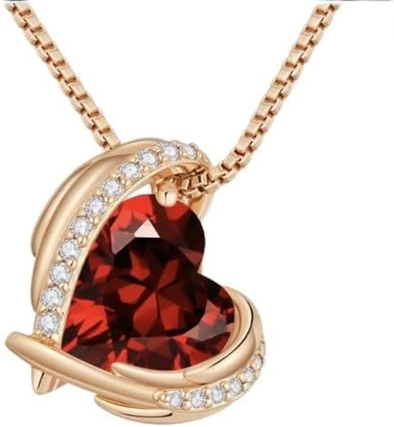 Stunning Love Heart Pendant Necklace - Perfect Mother's Day Gift in Silver & Rose Gold with Birthstone for Her