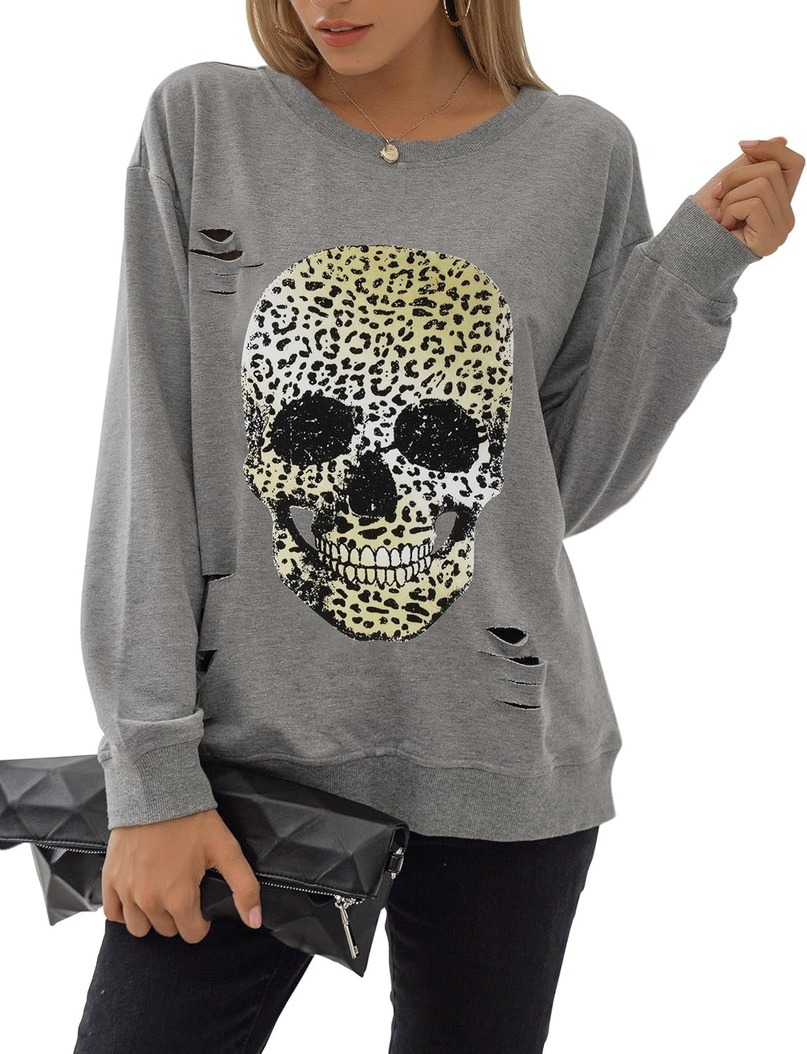 Blooming Jelly Women'S Halloween Sweatshirts Skull Graphic T Shirts Long Sleeve Pullover Tops Gothic Fall Clothes 2025