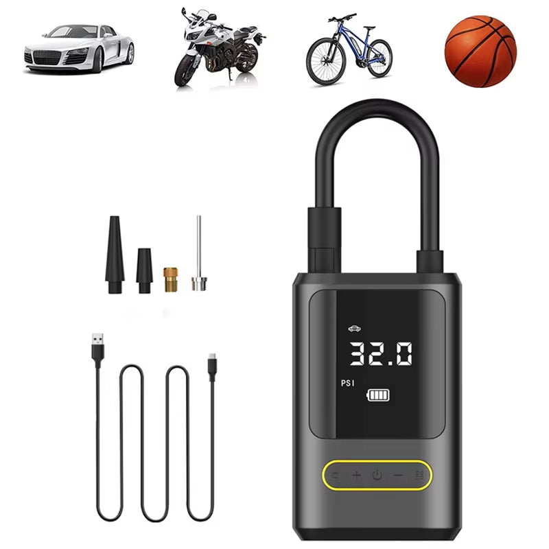 Portable Wireless Car Air Compressor - Electric Tire Inflator for Motorcycles, Bicycles, Boats, and More!