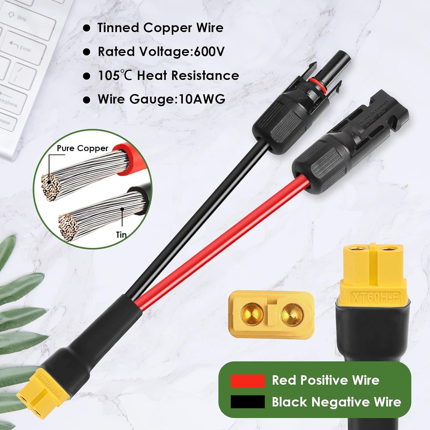 MOOKEERF Solar to XT60 Extension Cable 10AWG 25FT Solar Connector to XT60 Adapter Cable for Solar Panel to Portable Power Station Solar Generator Battery Pack