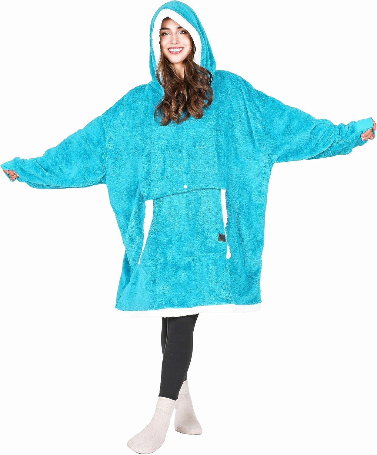 Cozy Up with Tirrinia Extra Long Oversized Sherpa Hoodie Blanket - Perfect Christmas Gift for Men, Women, and Teens in Grey!