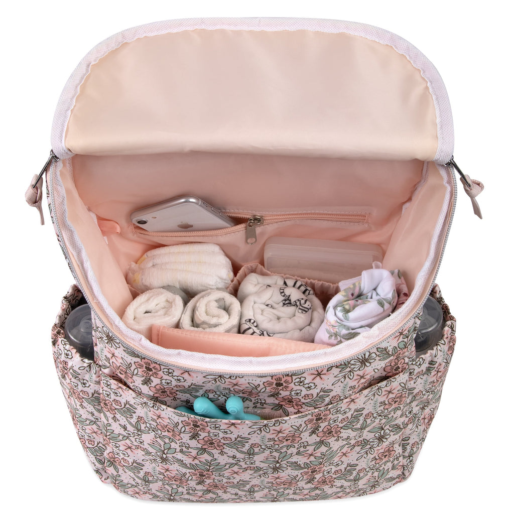 Baby Essentials 2 Piece Baby Diaper Backpack with Stroller Straps and Matching Changing Pad in Floral Taupe