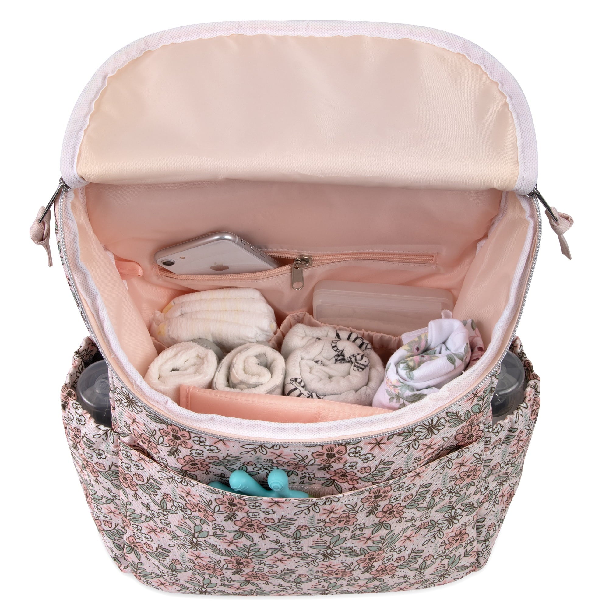 Baby Essentials 2 Piece Baby Diaper Backpack with Stroller Straps and Matching Changing Pad in Floral Taupe