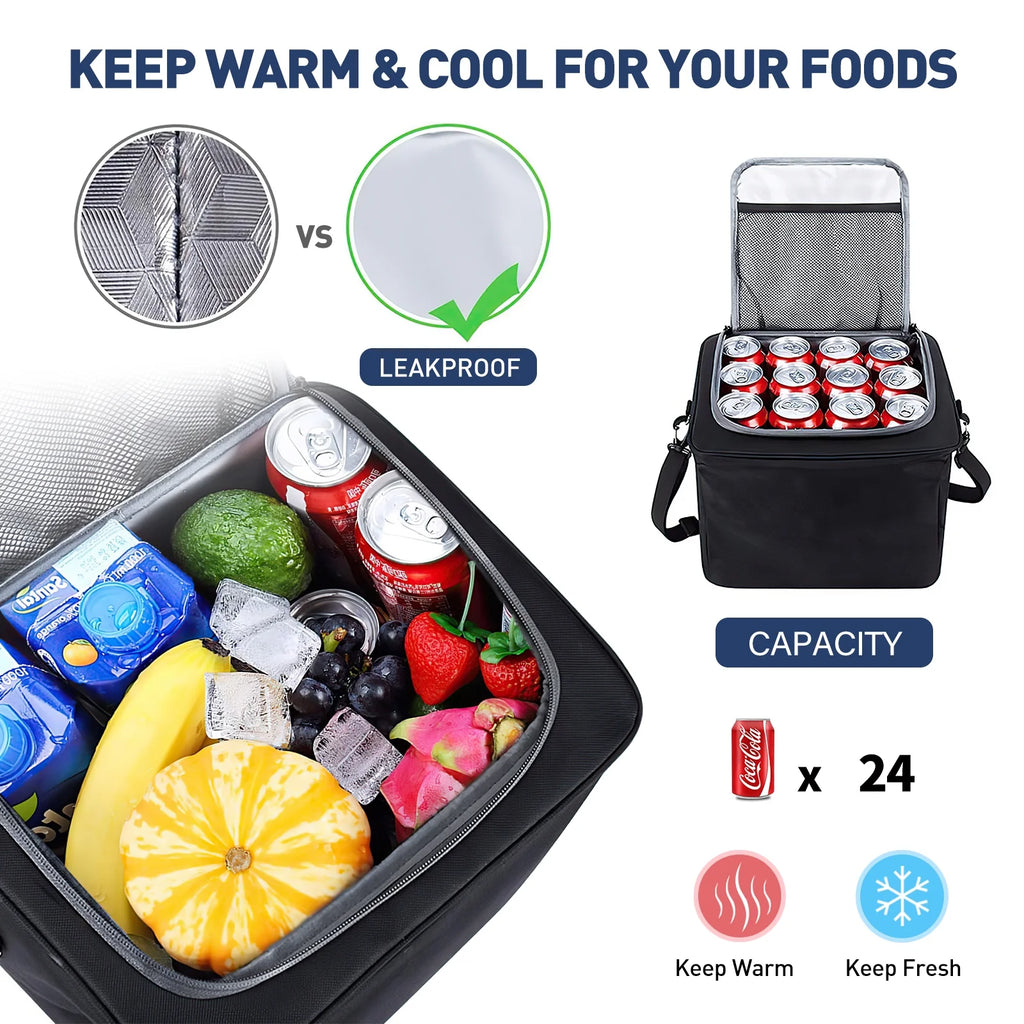 Car Storage Organizer, Collapsible Multi Compartment SUV Trunk Organizer with Leakproof Insulated Bag, Adjustable Securing Straps, Foldable Cover, Trunk Storage Box for Car, SUV, Truck, or Van