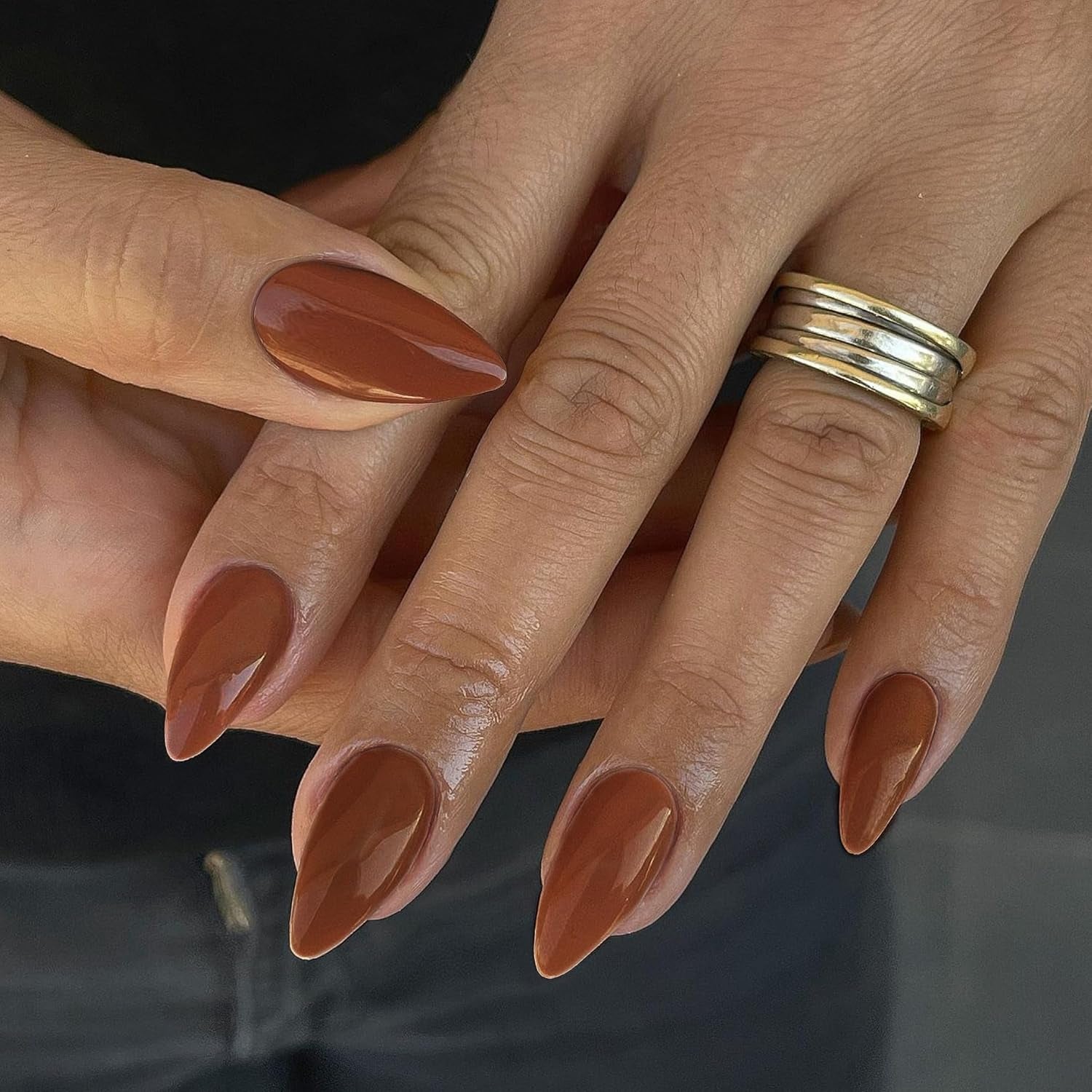 Vibrant Orange Red Almond Press-On Nails - Reusable Medium Length Acrylic Stiletto Nails for Women & Girls