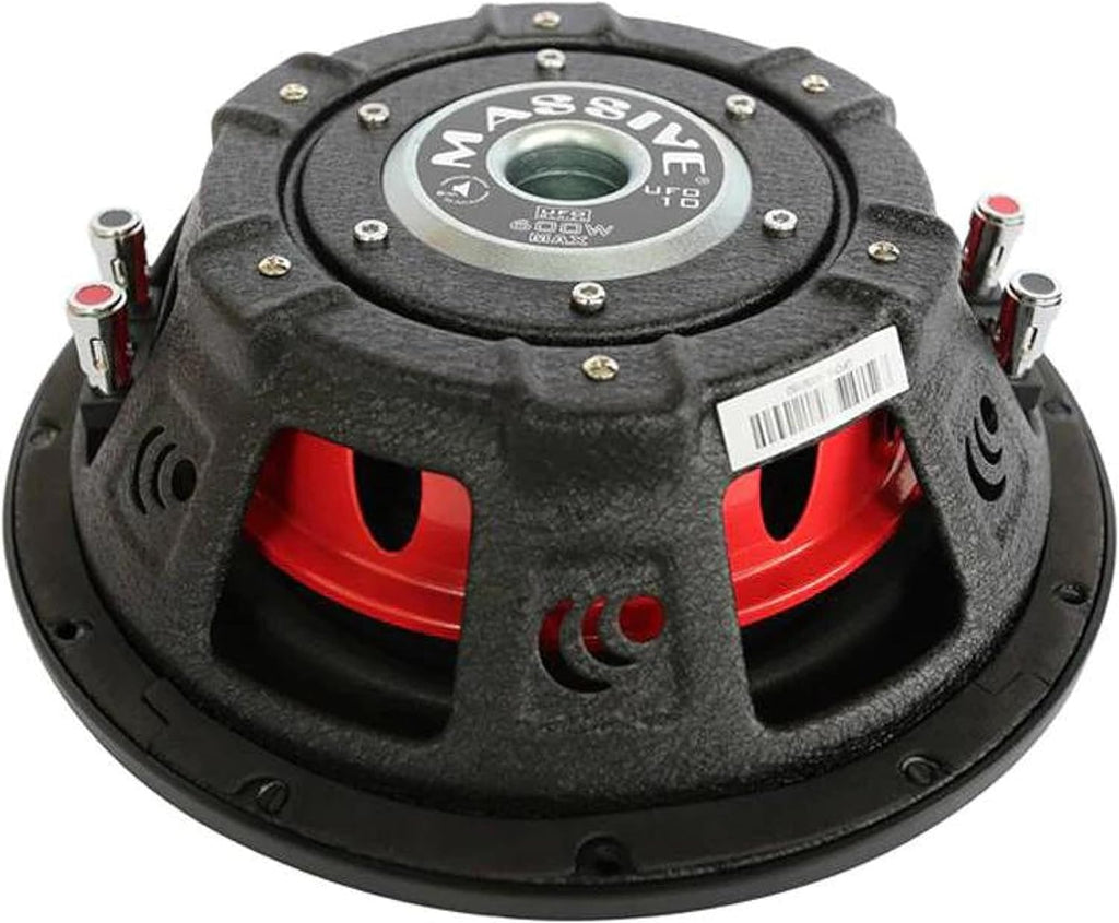 Massive Audio UFO10V2 10” Slim Subwoofer | 600W Max, 300W RMS, Dual 4 Ohm, Shallow Mount Design, Powerful Low-Profile Woofer for Tight Spaces & Deep Bass Car Audio Systems