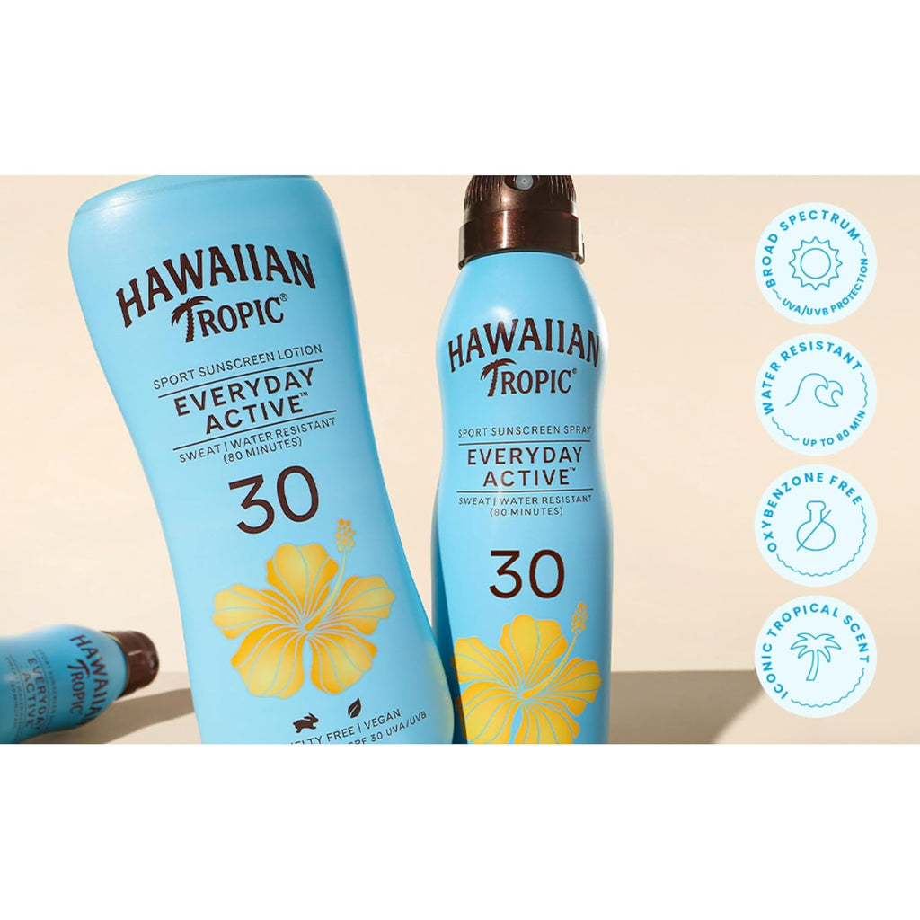 Hawaiian Tropic Everyday Active Clear Spray Sunscreen SPF 30| Hawaiian Tropic Sunscreen Spray SPF 30, Sunblock, Oxybenzone Free, 6Oz Each Twin Pack