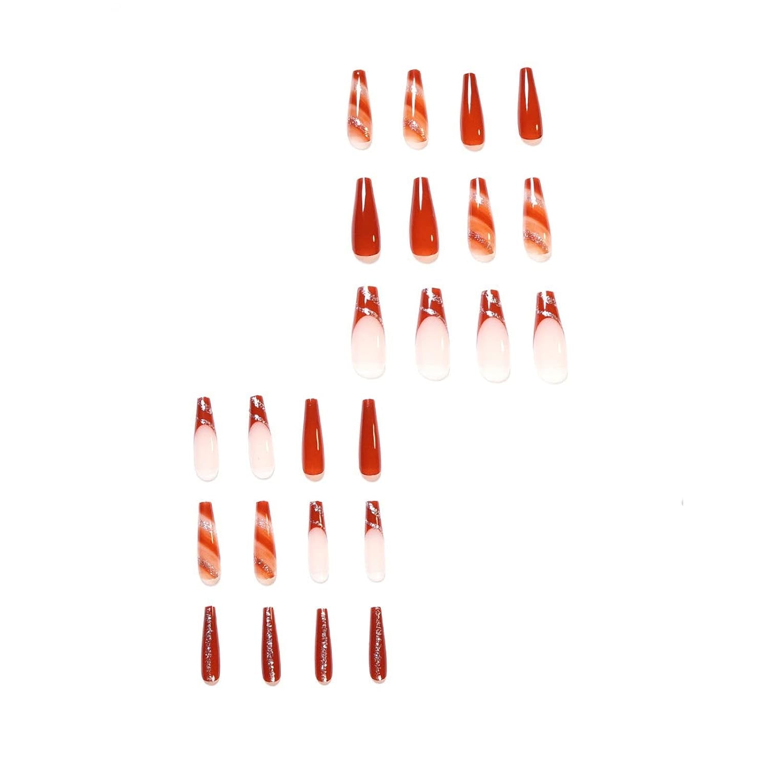 BABALAL Long Coffin Press-On Nails - 24Pcs Brown Fall Acrylic with Bling Glossy Finish for Stunning Manicure