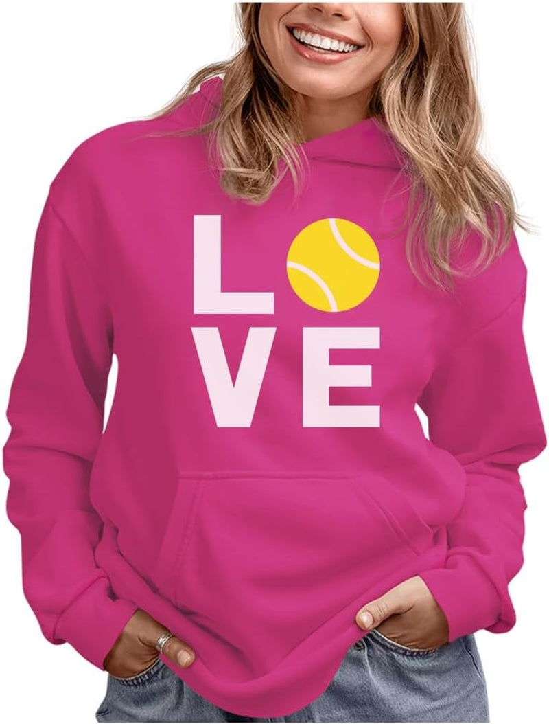 Tstars Love Tennis Hoodie - Perfect Gift for Players, Coaches & Fans | Sporty Hoodies for Women & Teen Girls
