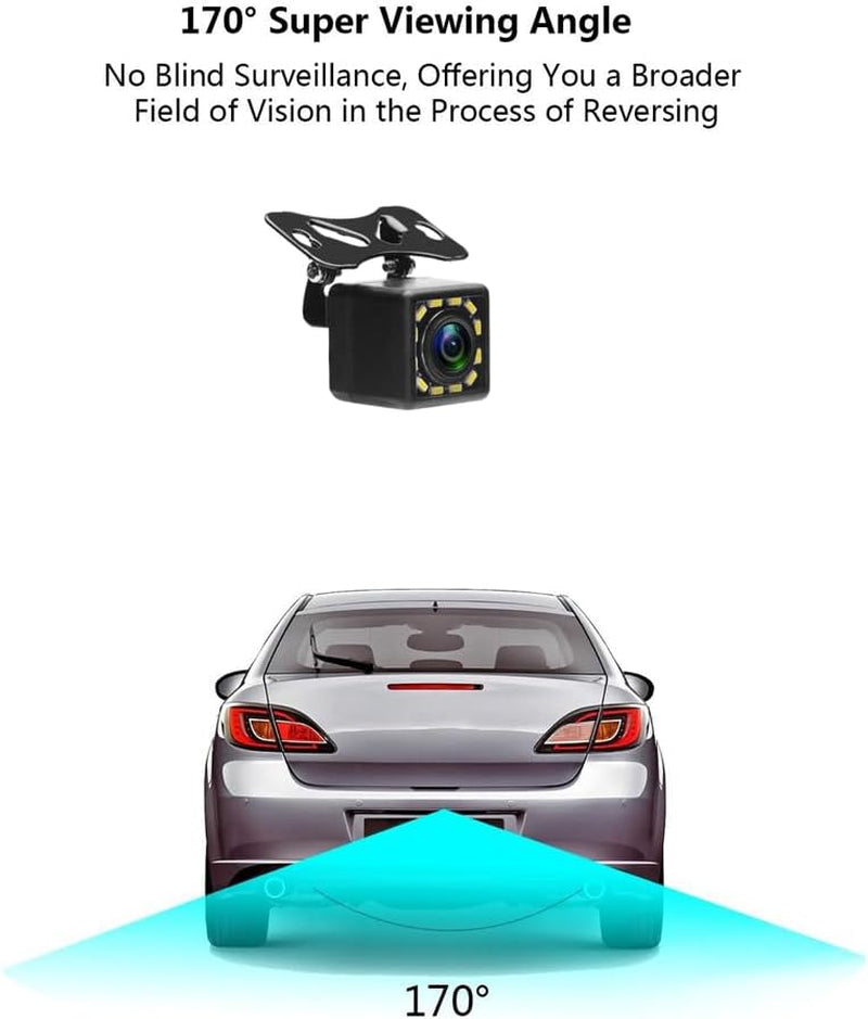 Car Backup Camera, Rear View Camera Ultra HD 12 LED Night Vision,Waterproof Reverse Camera 170° Wide View Angel for Universal Cars,Suv,Trucks,Rv and More (HD)