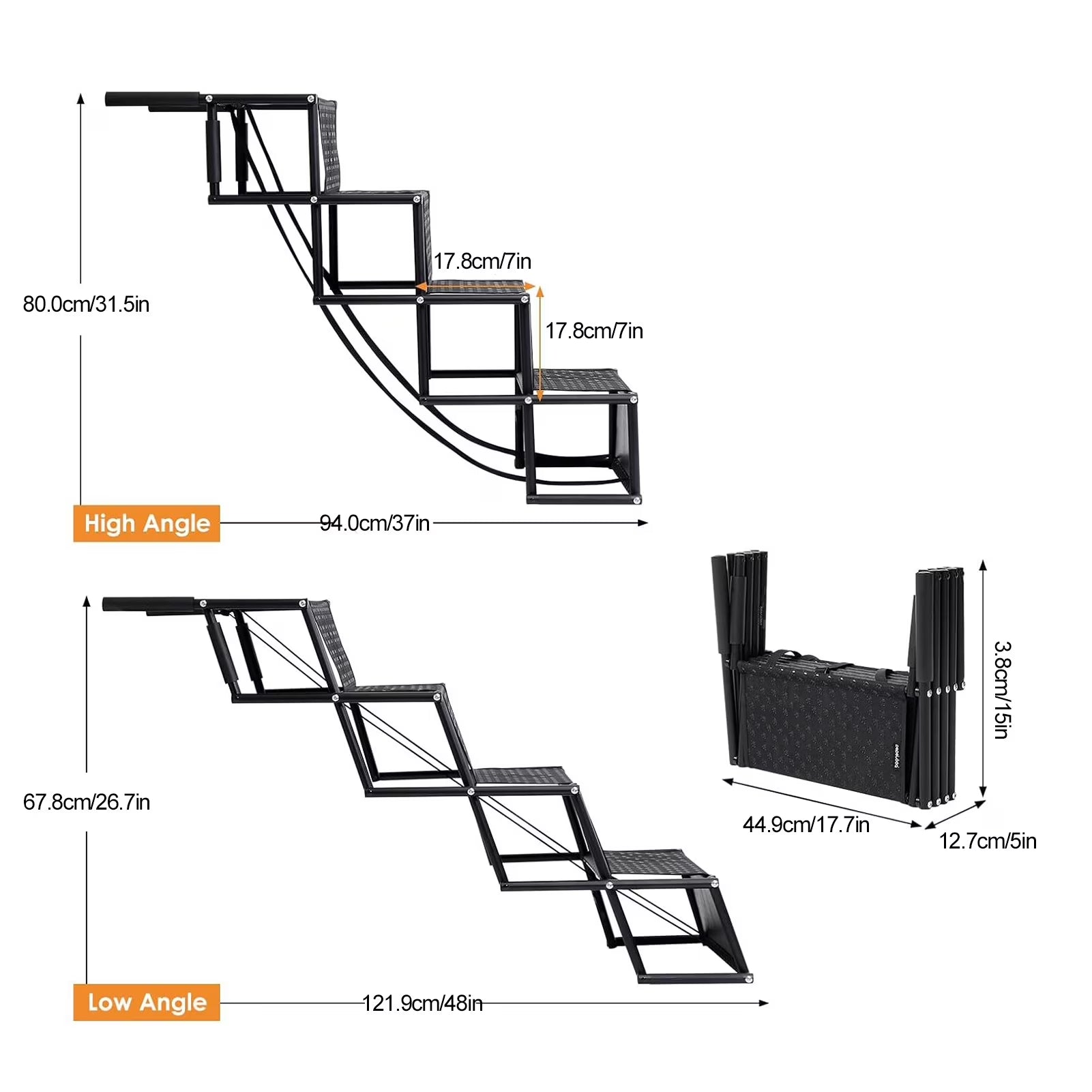 Dog Stairs for Car, Foldable Dog Ramps for Large Dogs with Non Slip Surface, Portable Dog Steps for Cars and SUV, Truck, Support up to 150 Lbs (4 Steps)