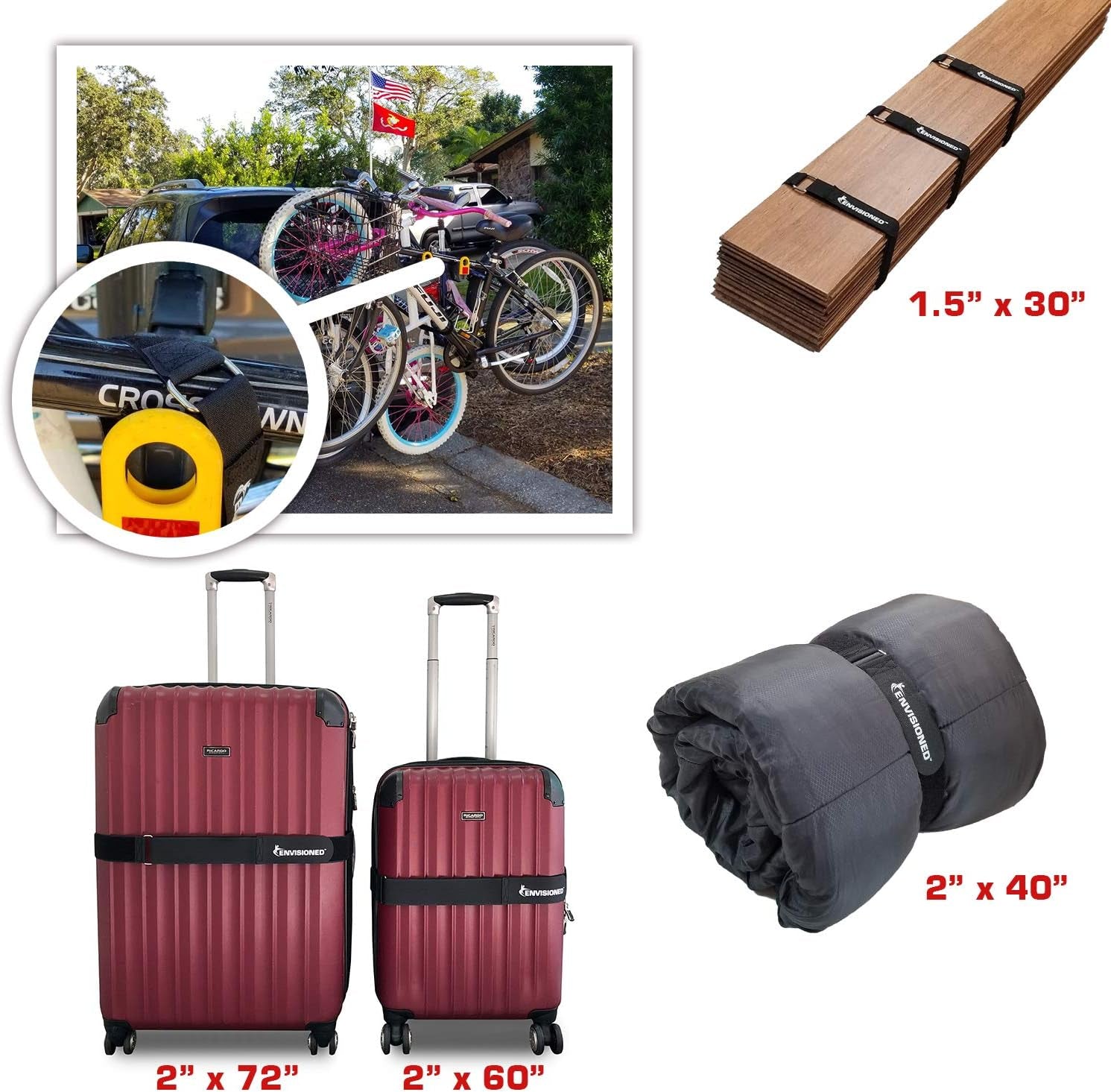 Premium 8-Pack Cinch Straps with Stainless Steel Rings - Durable, Reusable, Multipurpose 1" x 30" + 2 Bonus 3/4" x 8" Straps