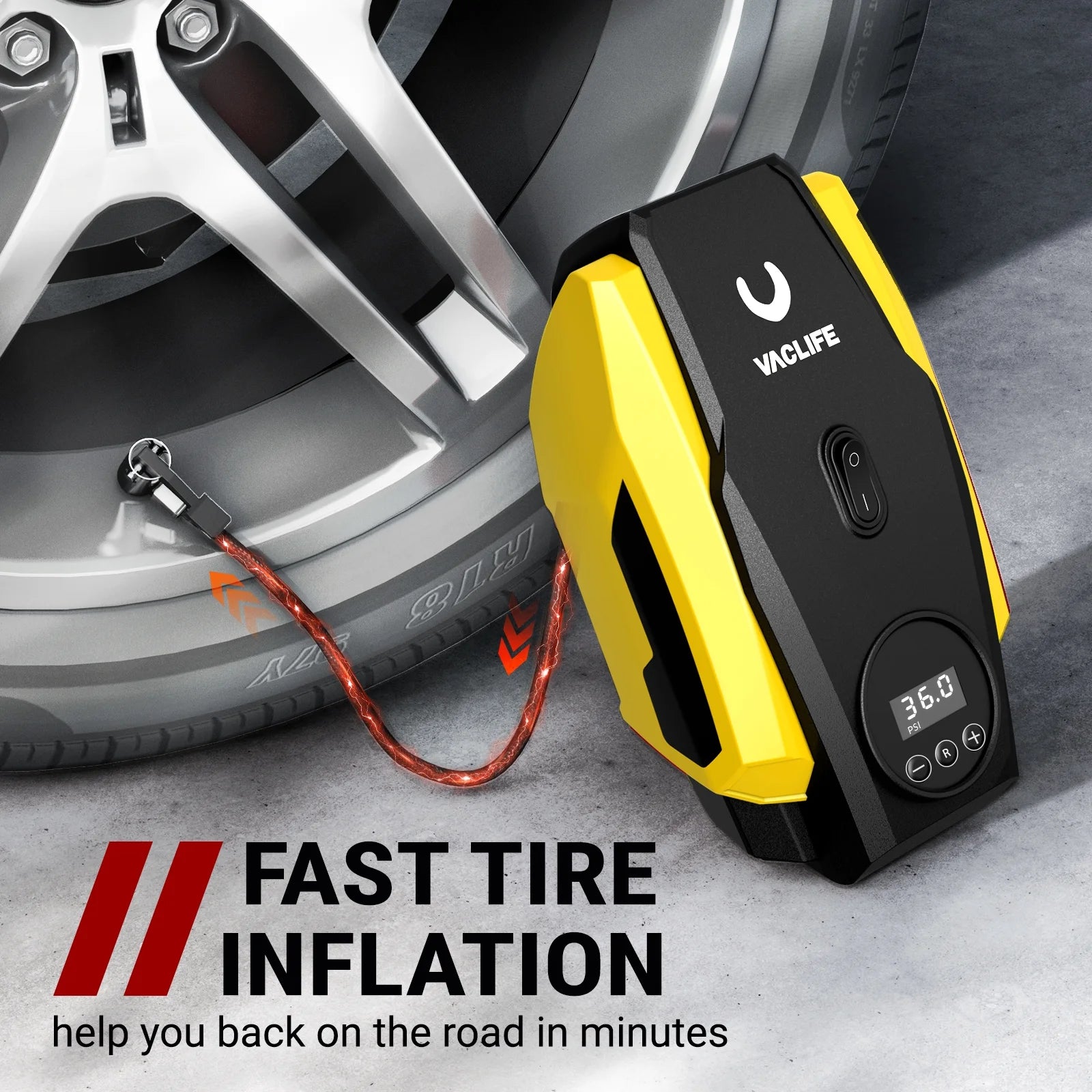 Vaclife 12V DC Tire Inflator, Auto Shutoff Air Compressor Portable, Constant Power, Faster Inflation, 160 Psi, for Car, Bikes, Sports Balls, Inflatable Toys