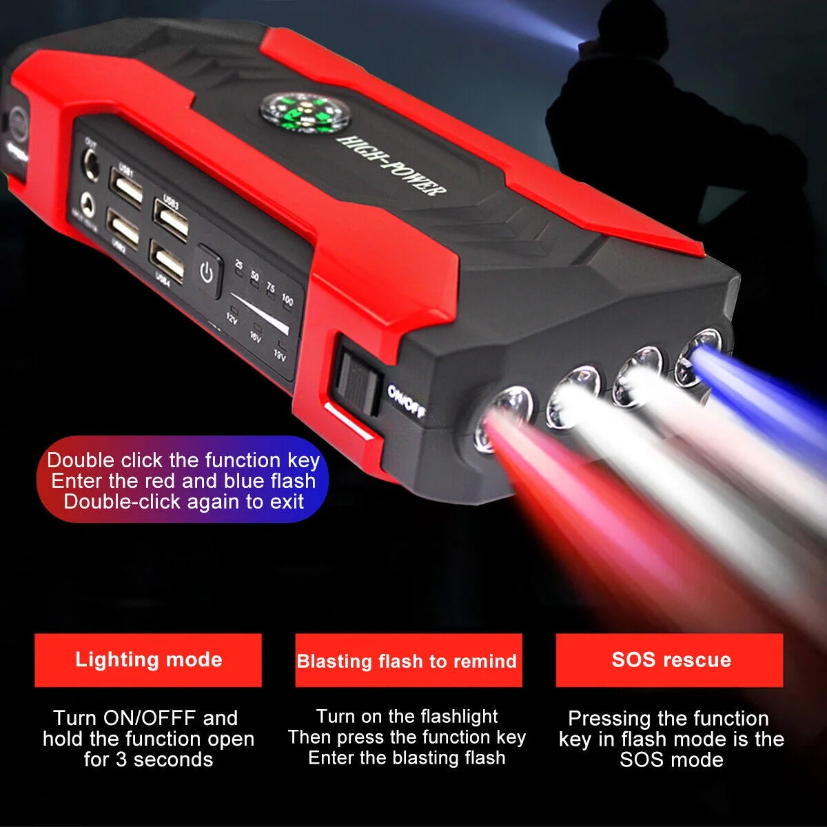 Lierhyt LED Flashlight 99800 Mah 12 V Car Jump Starter