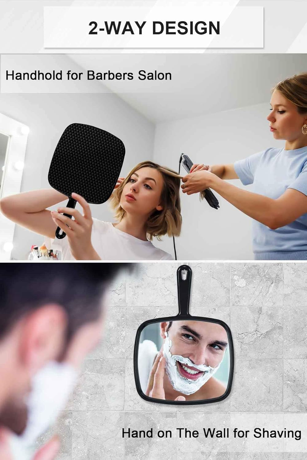 Extra Large Handheld Barber Mirrors - Set of 3 Professional Salon Mirrors with Comfortable Handle