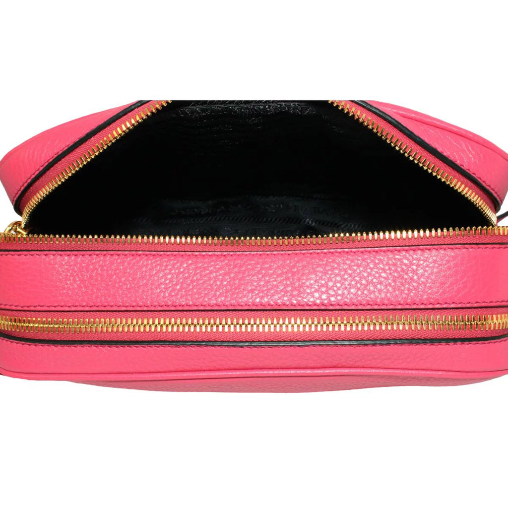 New Prada Peonia Pink Vitello Phenix Leather Double Zip Crossbody 1BH079